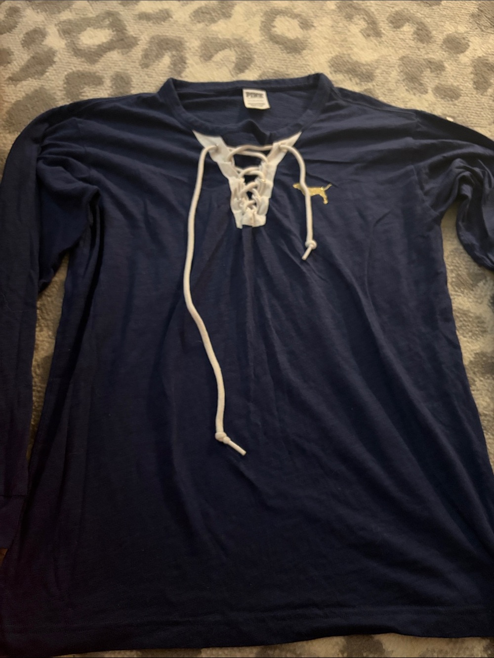 PINK Victoria's Secret Navy Studded Logo Long Sleeve Top